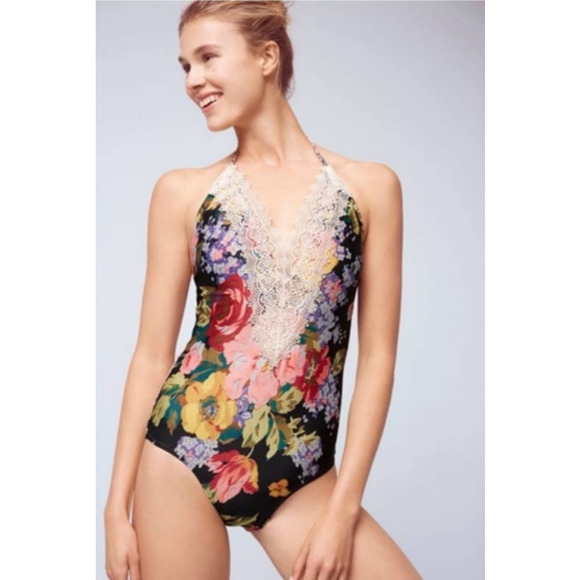 ALLIHOP Other - Anthropologie Allihop One Piece Lace Halter Tie Swim Suit Sz XS